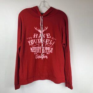 Deep Red Long Sleeve Hooded Top "Have Yourself A Merry Little Christmas" Large